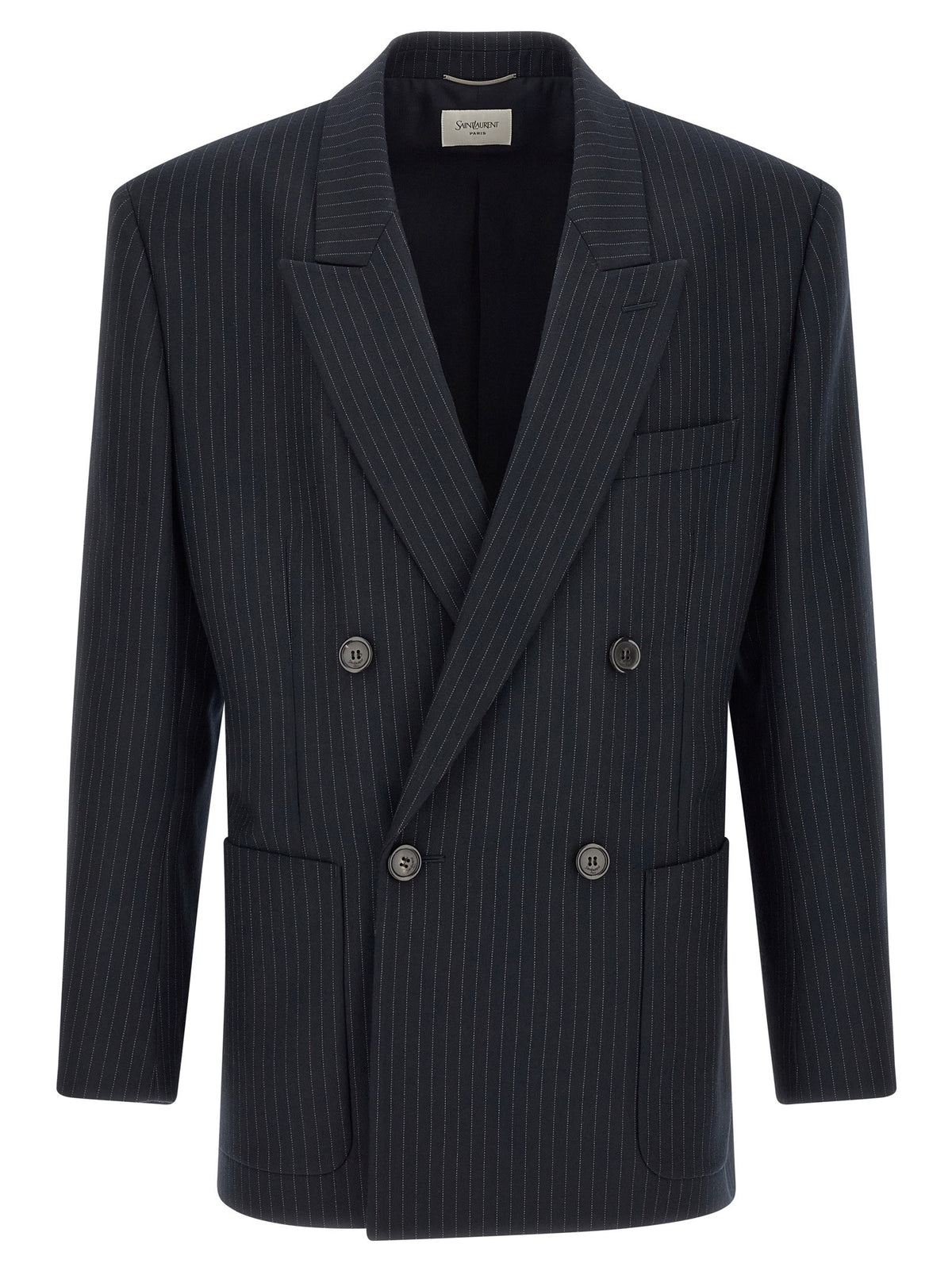 Saint Laurent Pinstriped Double Breasted Blazer Blue