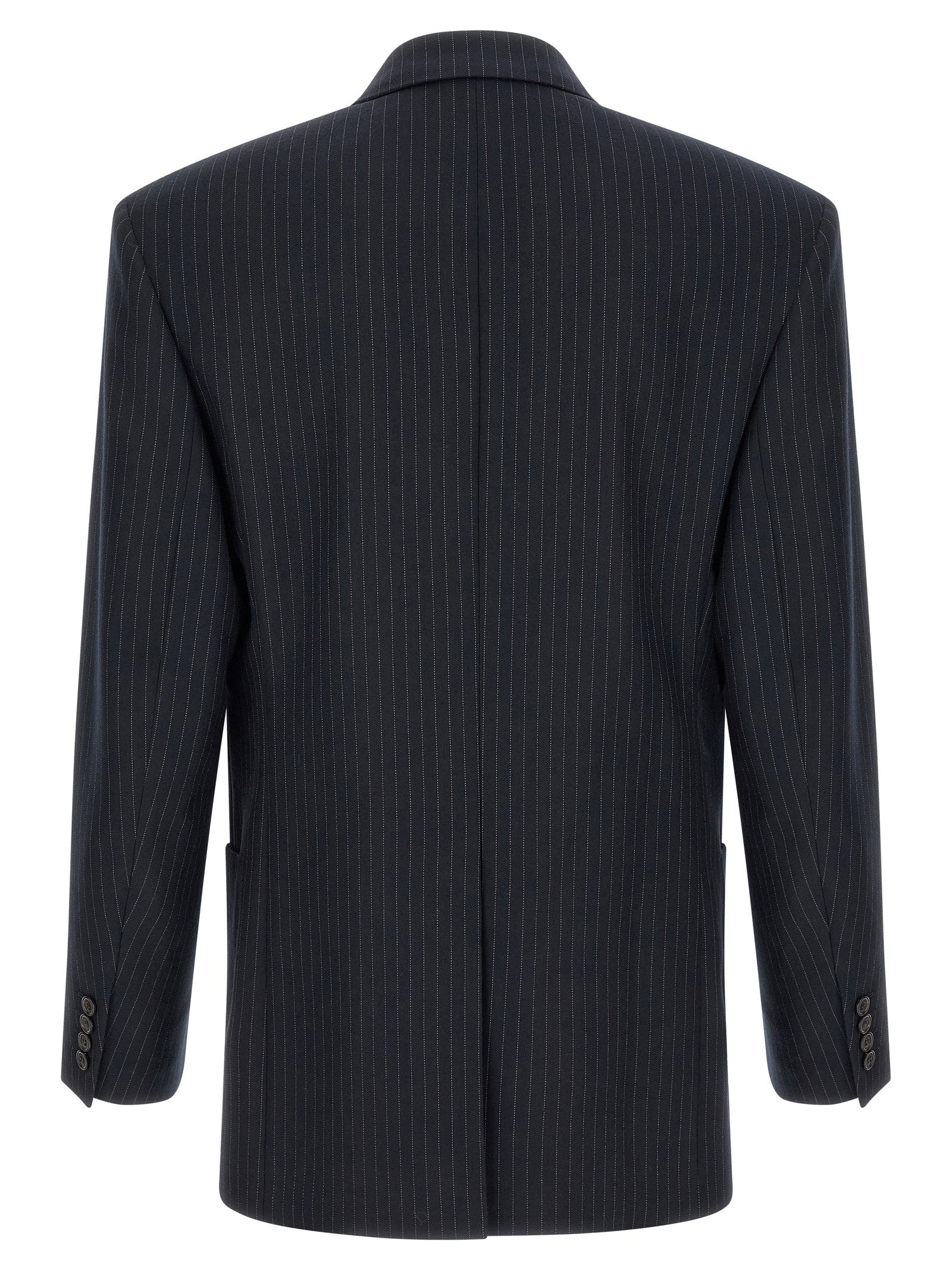 Saint Laurent Pinstriped Double Breasted Blazer Blue