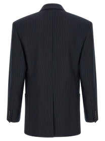 Saint Laurent Pinstriped Double Breasted Blazer Blue