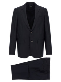 Zegna Pinstriped Flannel Dress Blue