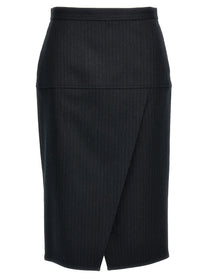 Fendi Pinstriped Wool Skirt Grey