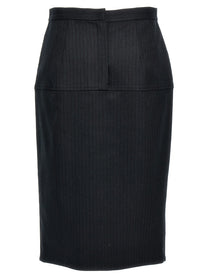 Fendi Pinstriped Wool Skirt Grey