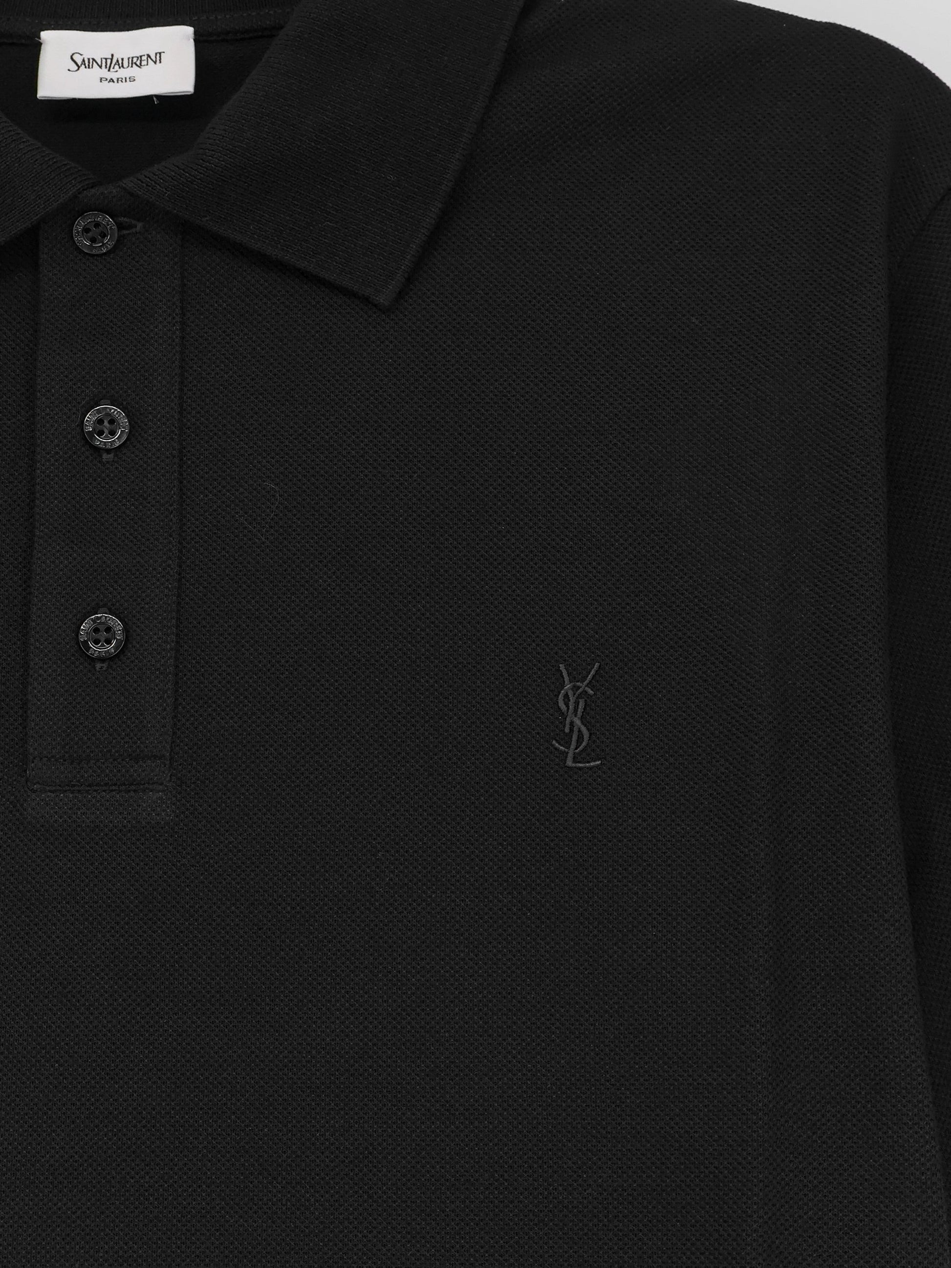 Saint Laurent Men's Piqué Cotton Polo Shirt Black