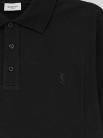 Saint Laurent Men's Piqué Cotton Polo Shirt Black