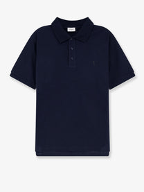 Saint Laurent Men's Piqué Cotton Polo Shirt Blue