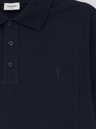 Saint Laurent Men's Piqué Cotton Polo Shirt Blue, view 3