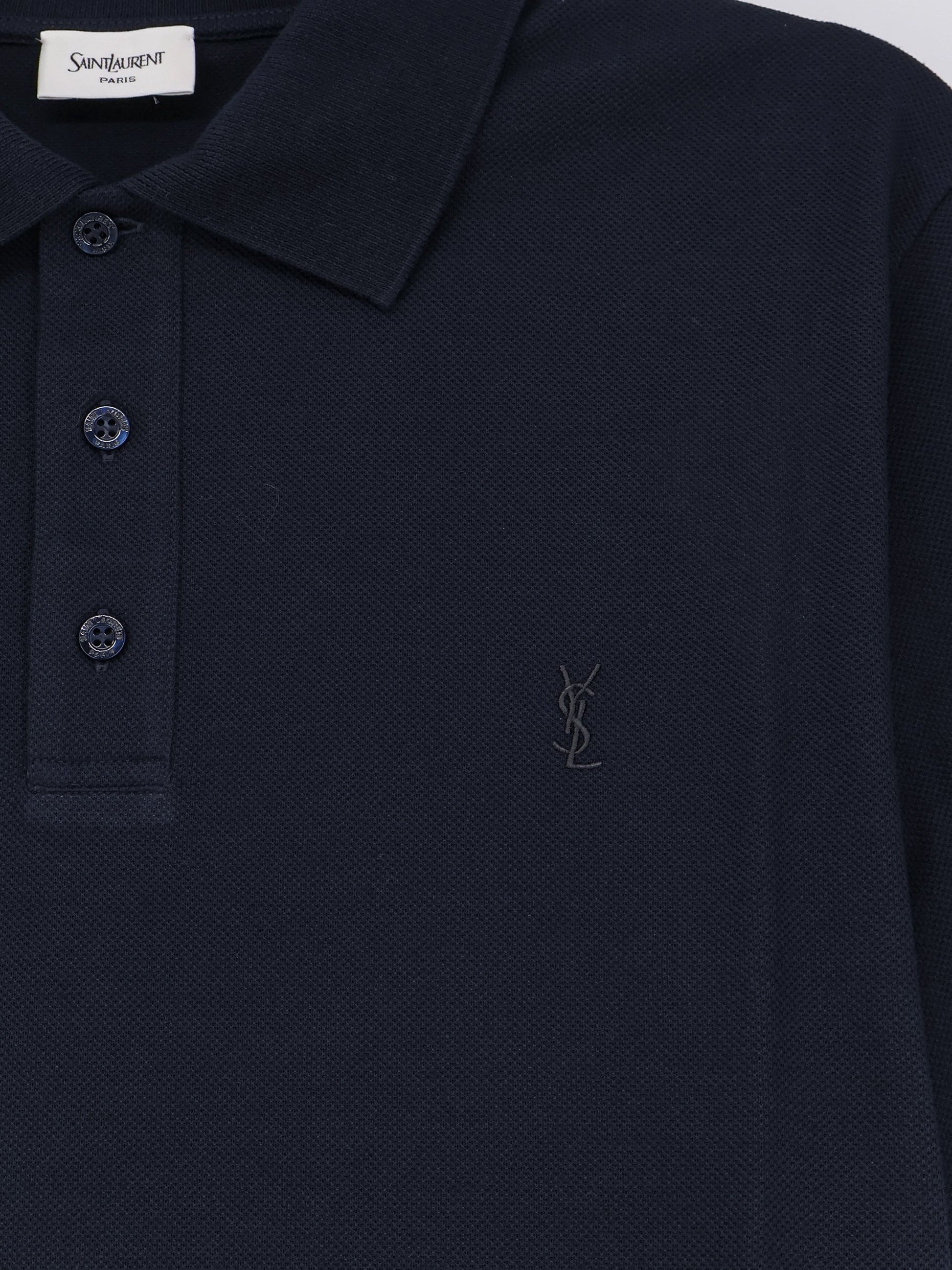 Saint Laurent Men's Piqué Cotton Polo Shirt Blue