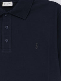 Saint Laurent Men's Piqué Cotton Polo Shirt Blue
