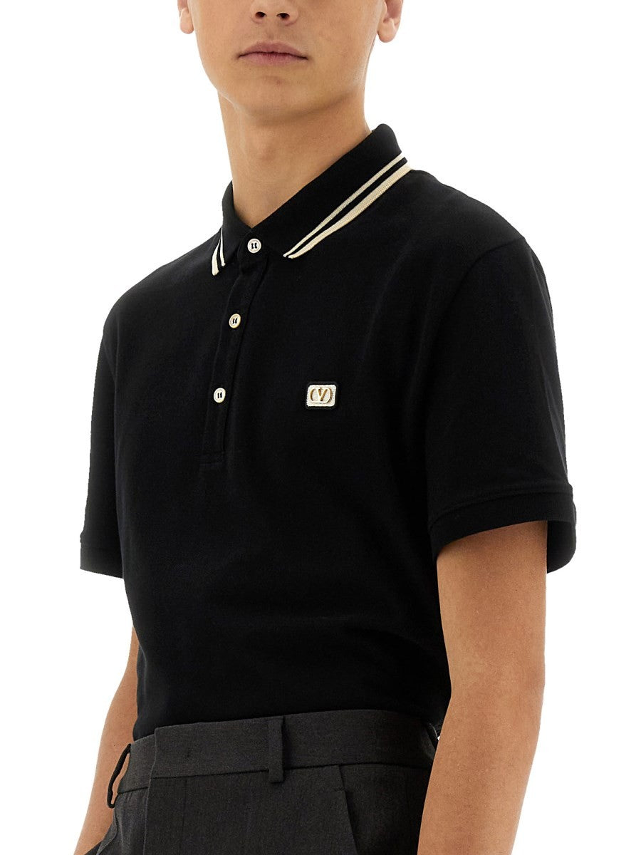 Valentino Men's Piquet Polo Black, view 4