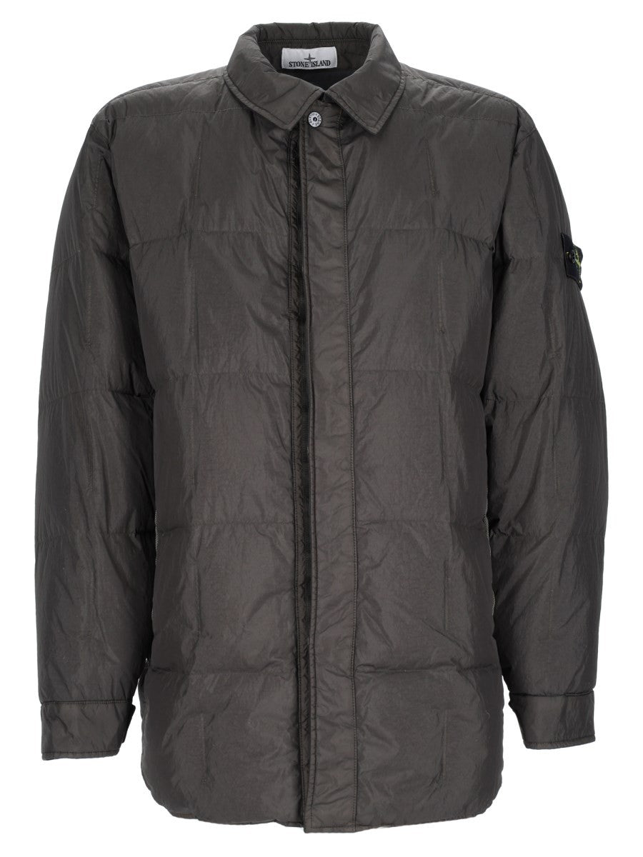 Stone Island Men's Antigoccia Down Jacket with Collar Rigido Grey