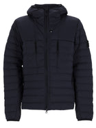 Stone Island Men's Down Jacket with Hooded Finitura Antigoccia Blue