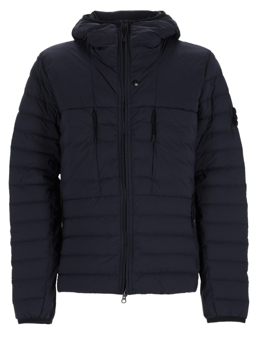 Stone Island Men's Piumino Con Cappuccio Con Finitura Antigoccia Blue