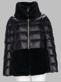 Herno Women's Piumino Trapuntato Con Inserti in Eco Pelliccia Black