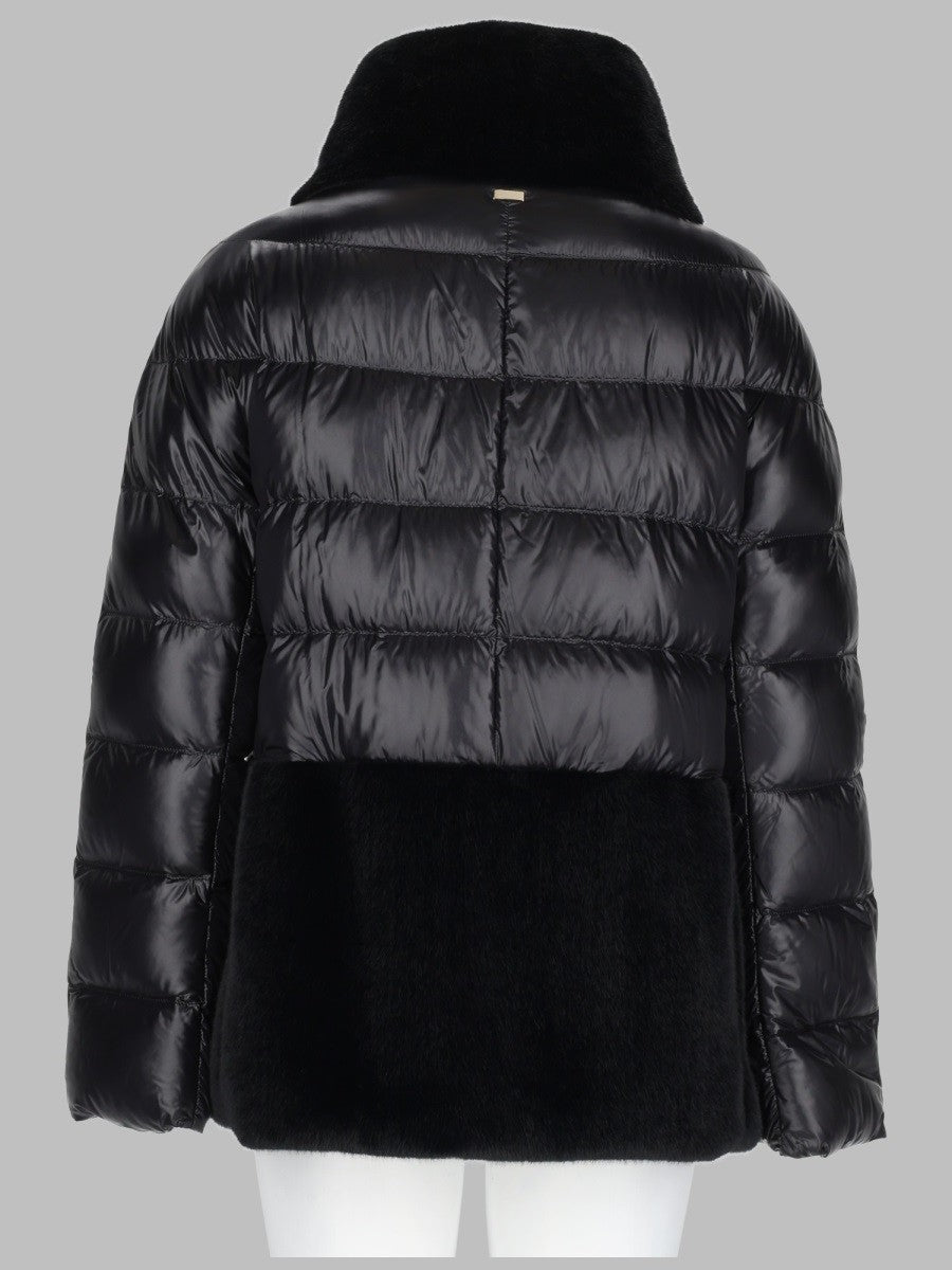 Herno Women's Piumino Trapuntato Con Inserti in Eco Pelliccia Black
