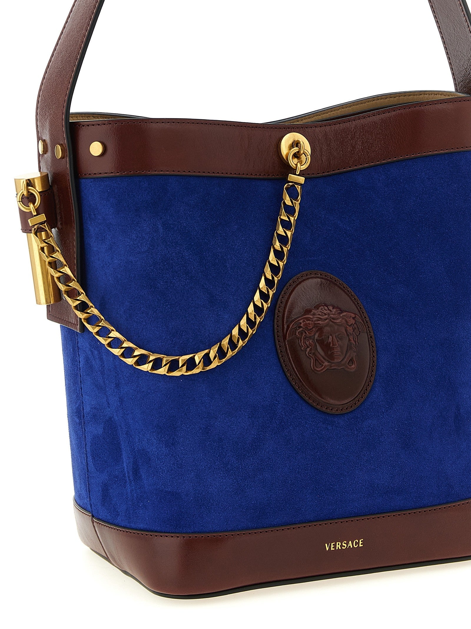 Versace Pivot Small Bucket Bag Blue