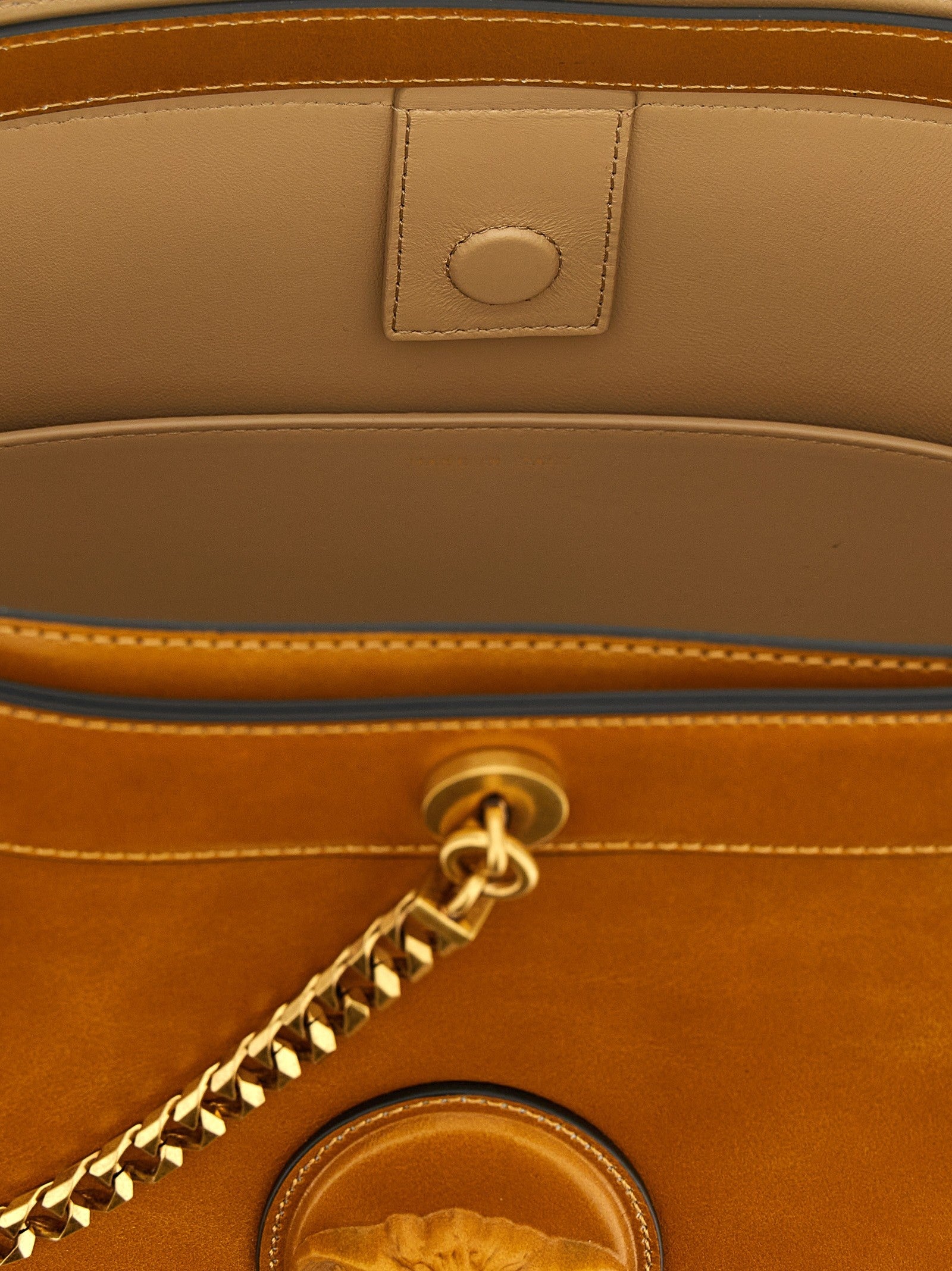 Versace Pivot Small Bucket Bag Brown