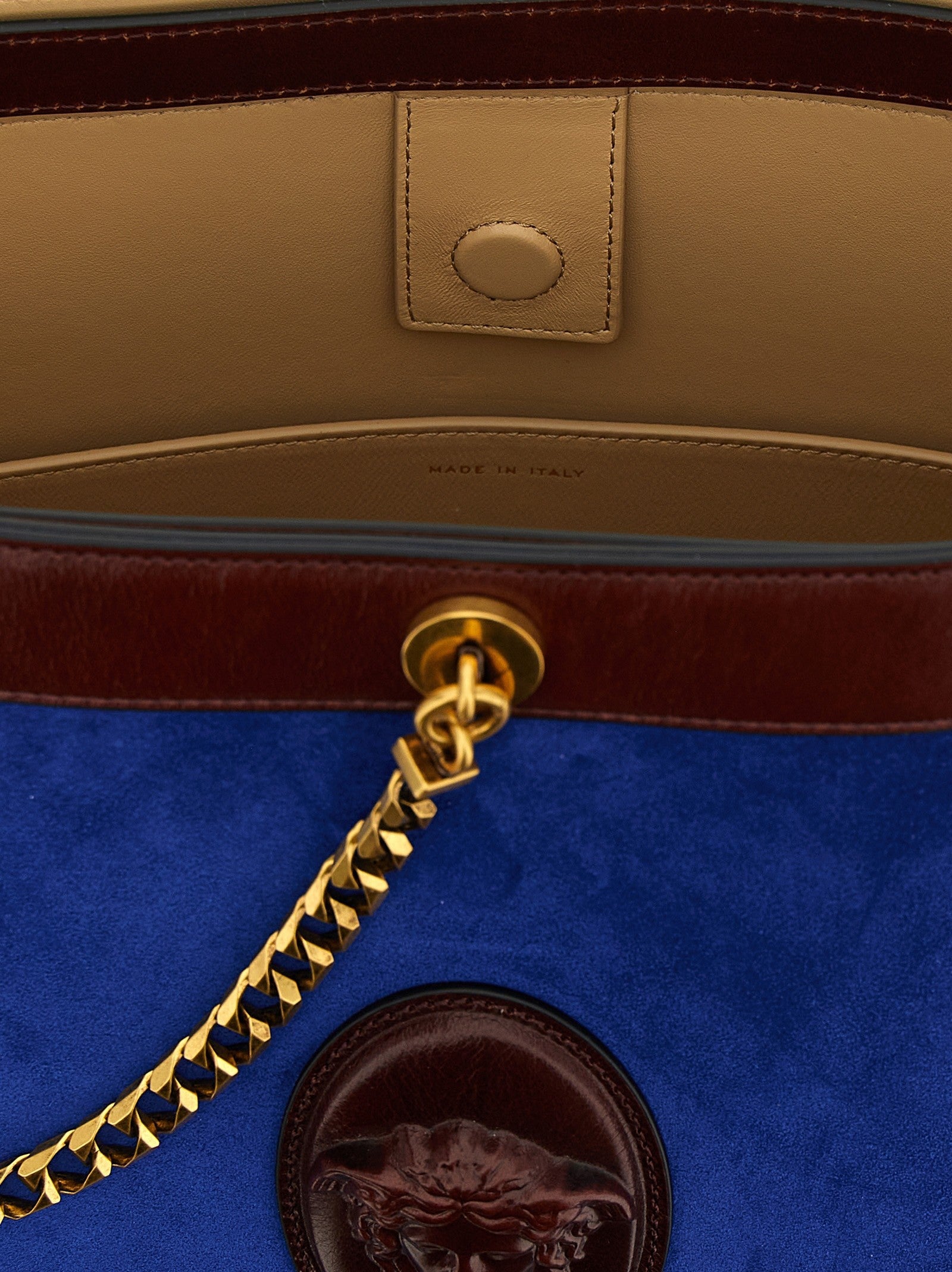 Versace Pivot Small Bucket Bag Blue