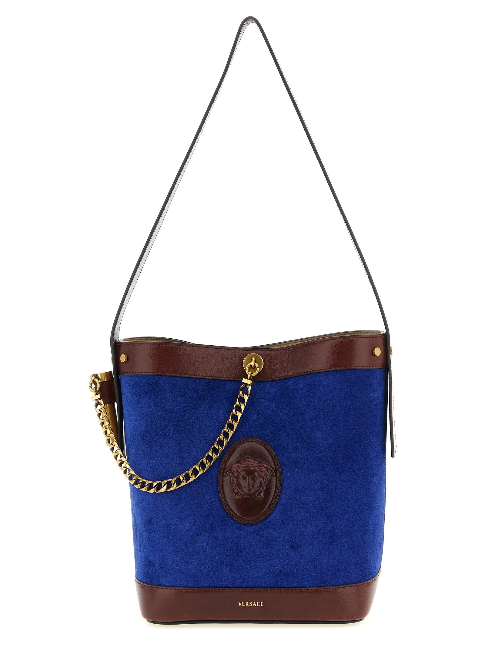 Versace Pivot Small Bucket Bag Blue
