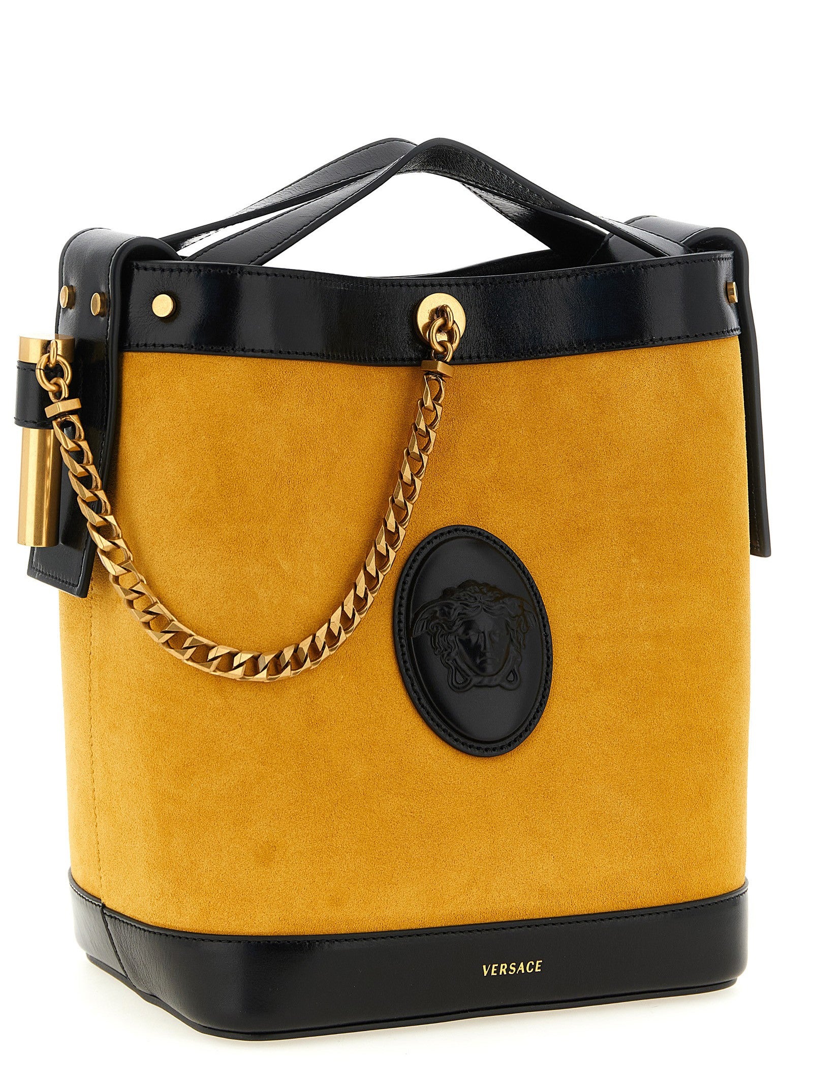Versace Pivot Small Bucket Bag Yellow