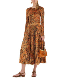 Etro Women's Pleated Sablé Skirt Orange