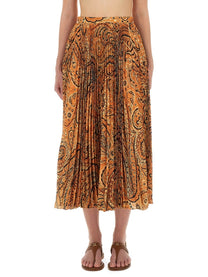 Etro Women's Pleated Sablé Skirt Orange
