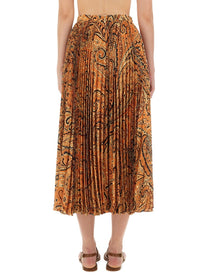 Etro Women's Pleated Sablé Skirt Orange