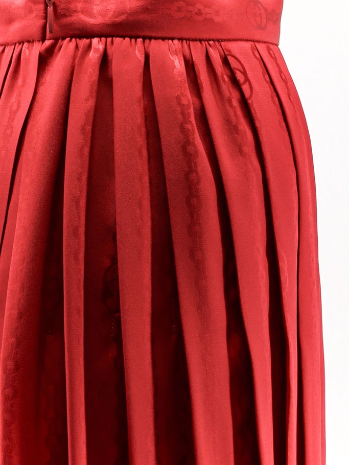 Gucci Women's Pleated Silk Midi Skirt FIRE