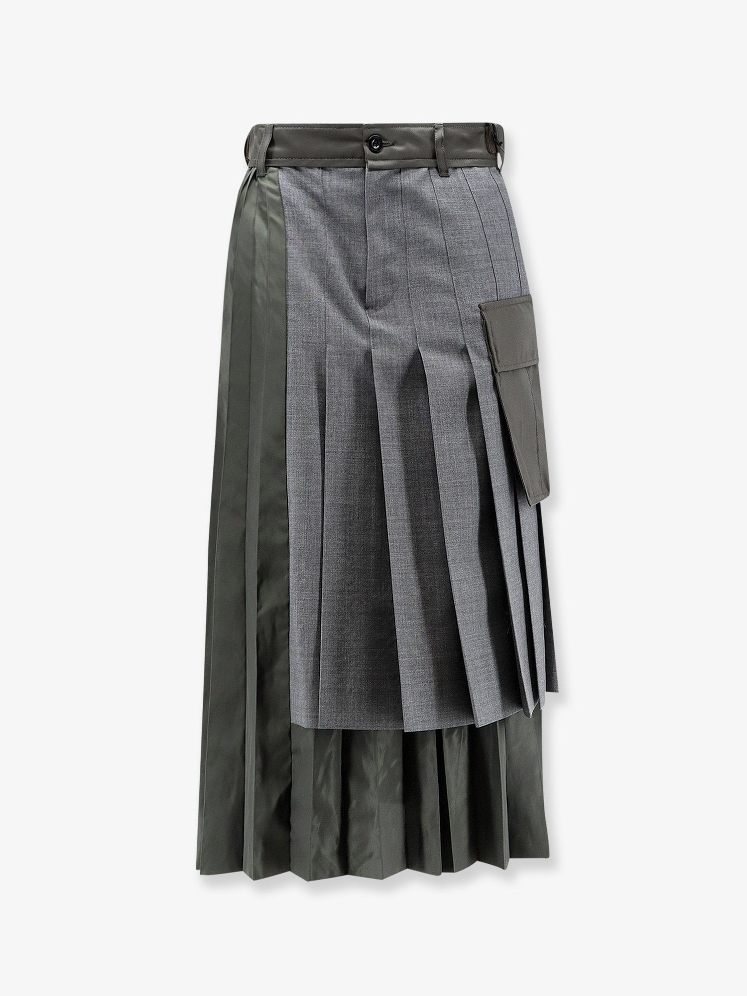 Sacai Women's Pleated Wool Blend Skirt Grey