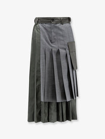 Sacai Women's Pleated Wool Blend Skirt Grey