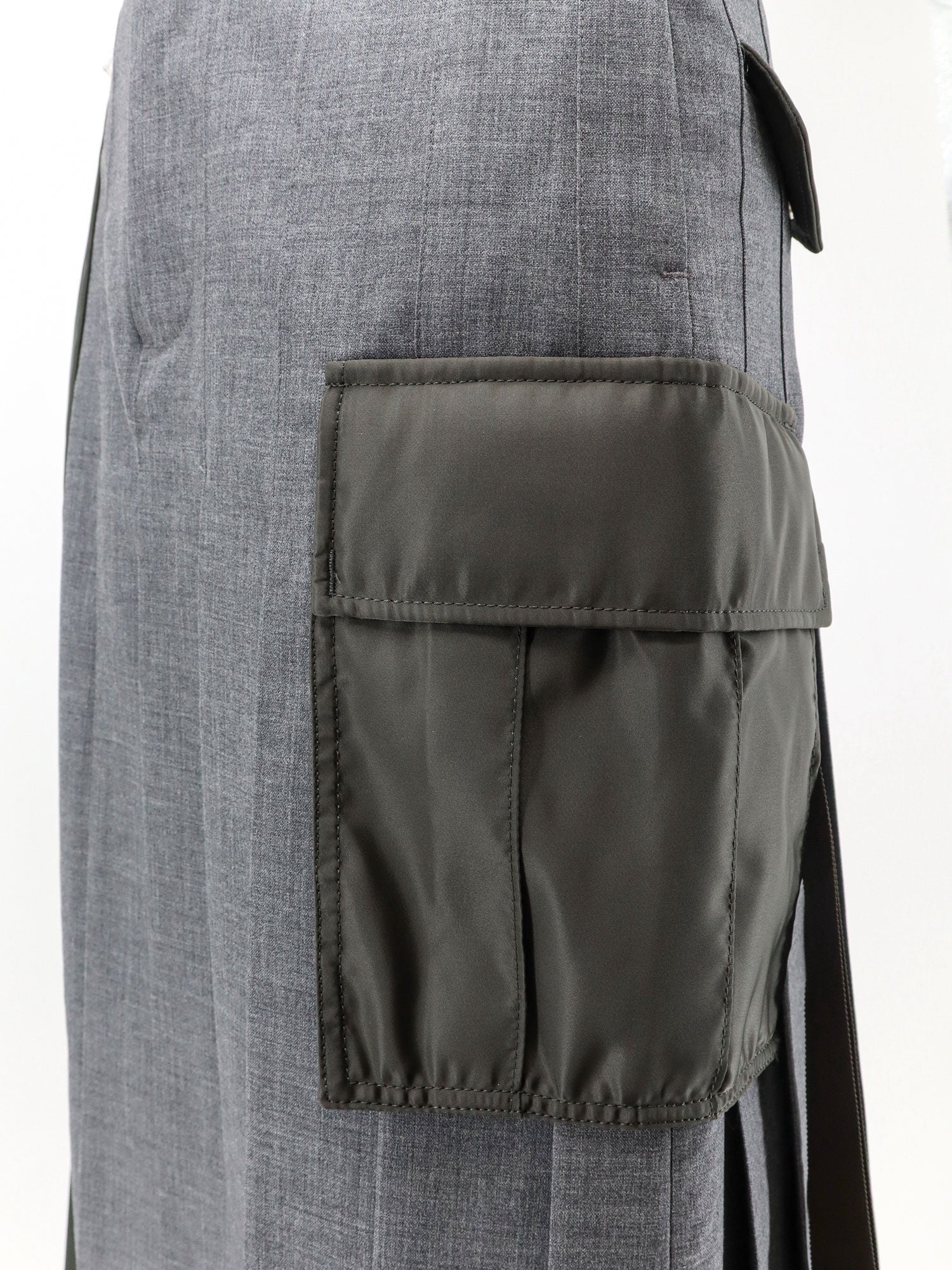 Sacai Women's Pleated Wool Blend Skirt Grey