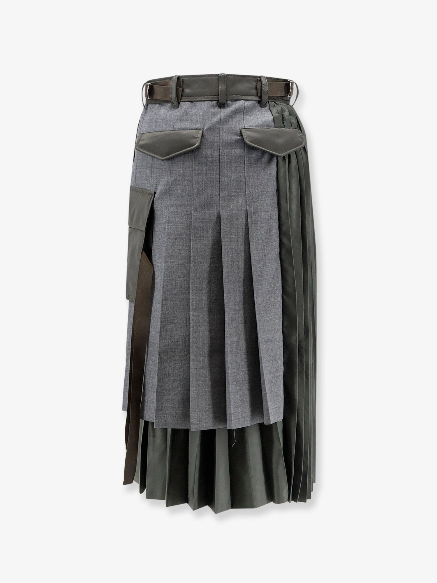 Sacai Women's Pleated Wool Blend Skirt Grey