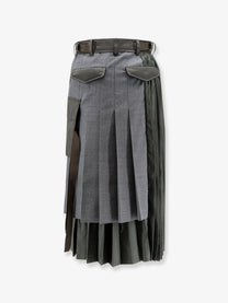 Sacai Women's Pleated Wool Blend Skirt Grey