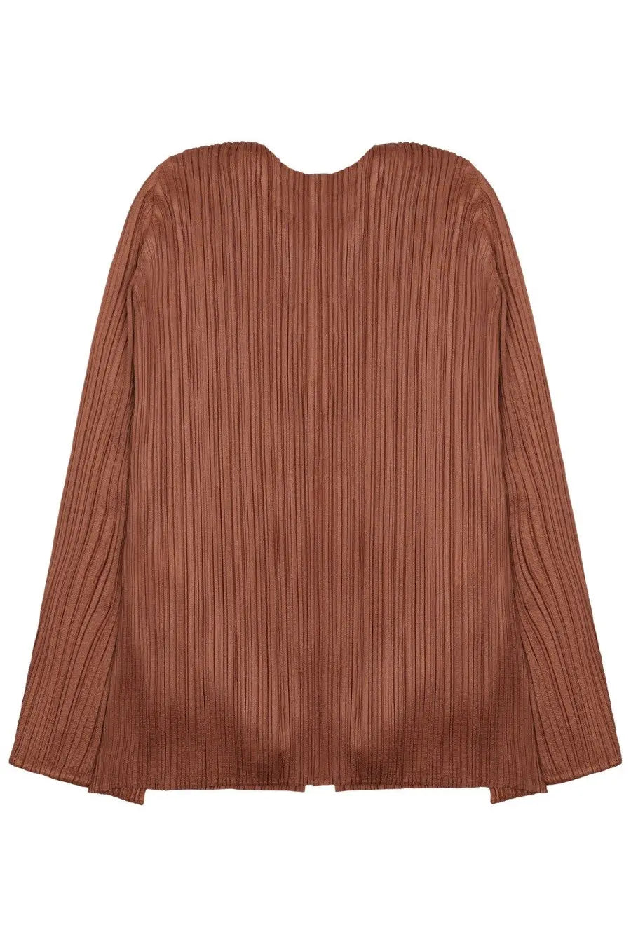 Pleats please issey miyake women’s cardigan plissettato brown rust-colored long-sleeved pleated blouse with flared cuffs