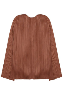 Pleats please issey miyake women’s cardigan plissettato brown rust-colored long-sleeved pleated blouse with flared cuffs