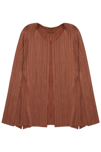 Pleats please issey miyake womens rust-colored pleated blouse with flowing long sleeves and soft draped silhouette