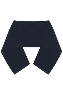 Pleats Please Issey Miyake women’s Madame June stole in navy blue pleated fabric with soft texture and finished edges