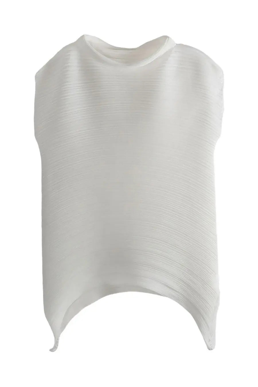 Pleats please issey miyake women’s white sleeveless ribbed top with a curved hemline