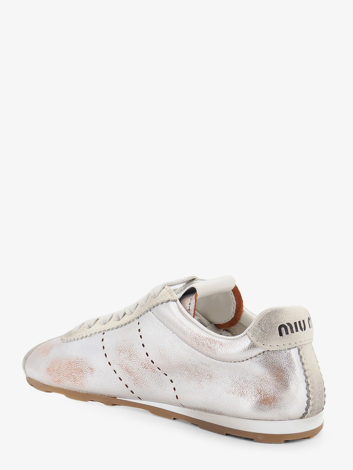 Miu Miu Women's Plume Vintage Silver Leather Sneakers White