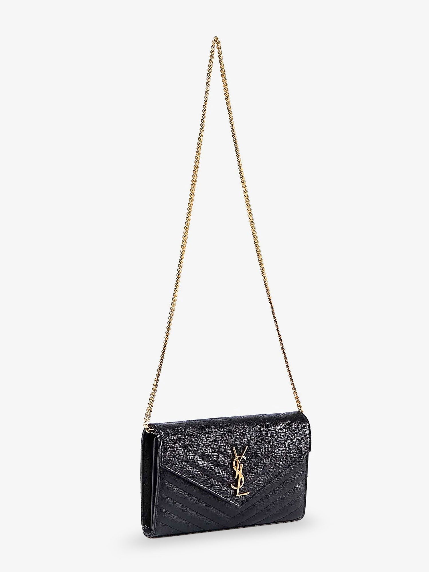 Saint Laurent Women's Pochette Cassandre Grain De Poudre Leather Crossbody Bag Black