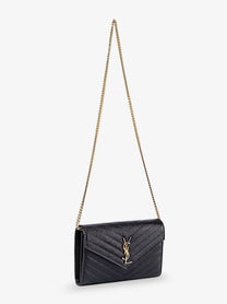 Saint Laurent Women's Pochette Cassandre Grain De Poudre Leather Crossbody Bag Black