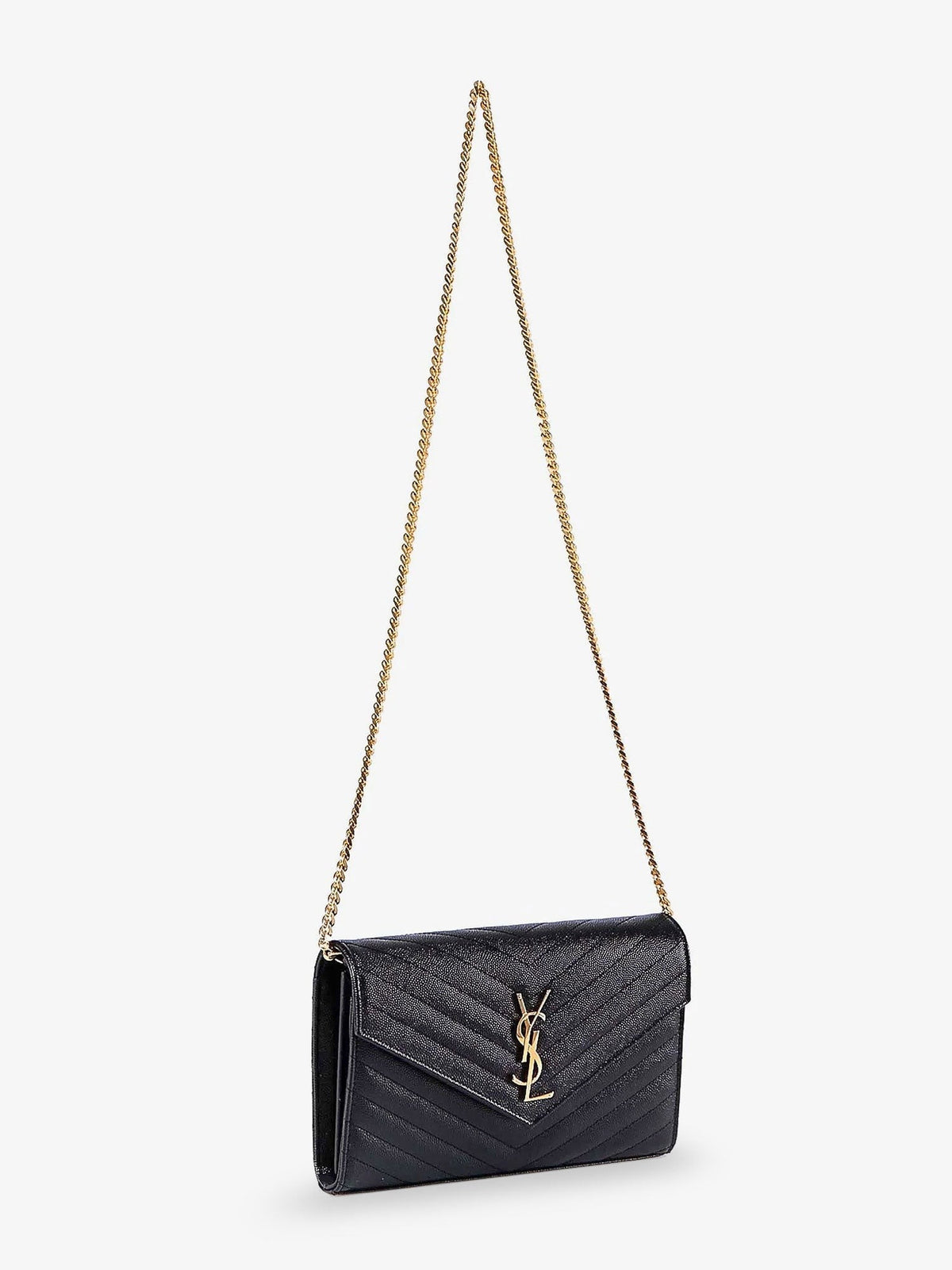Saint Laurent Women's Cassandre Grain De Poudre Leather Crossbody Bag Clutch Black, view 4