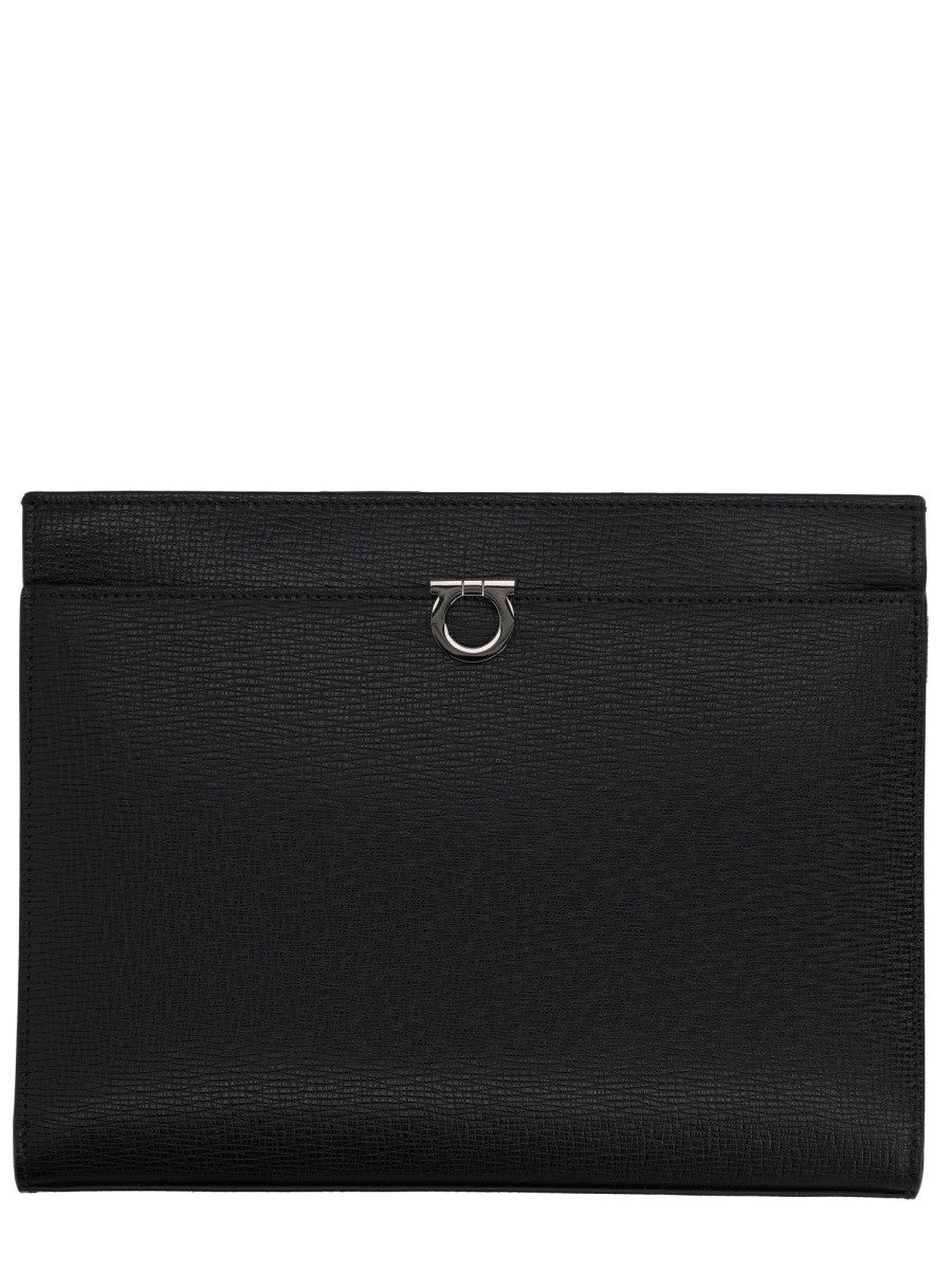 Ferragamo Men's Pochette Gancini Black