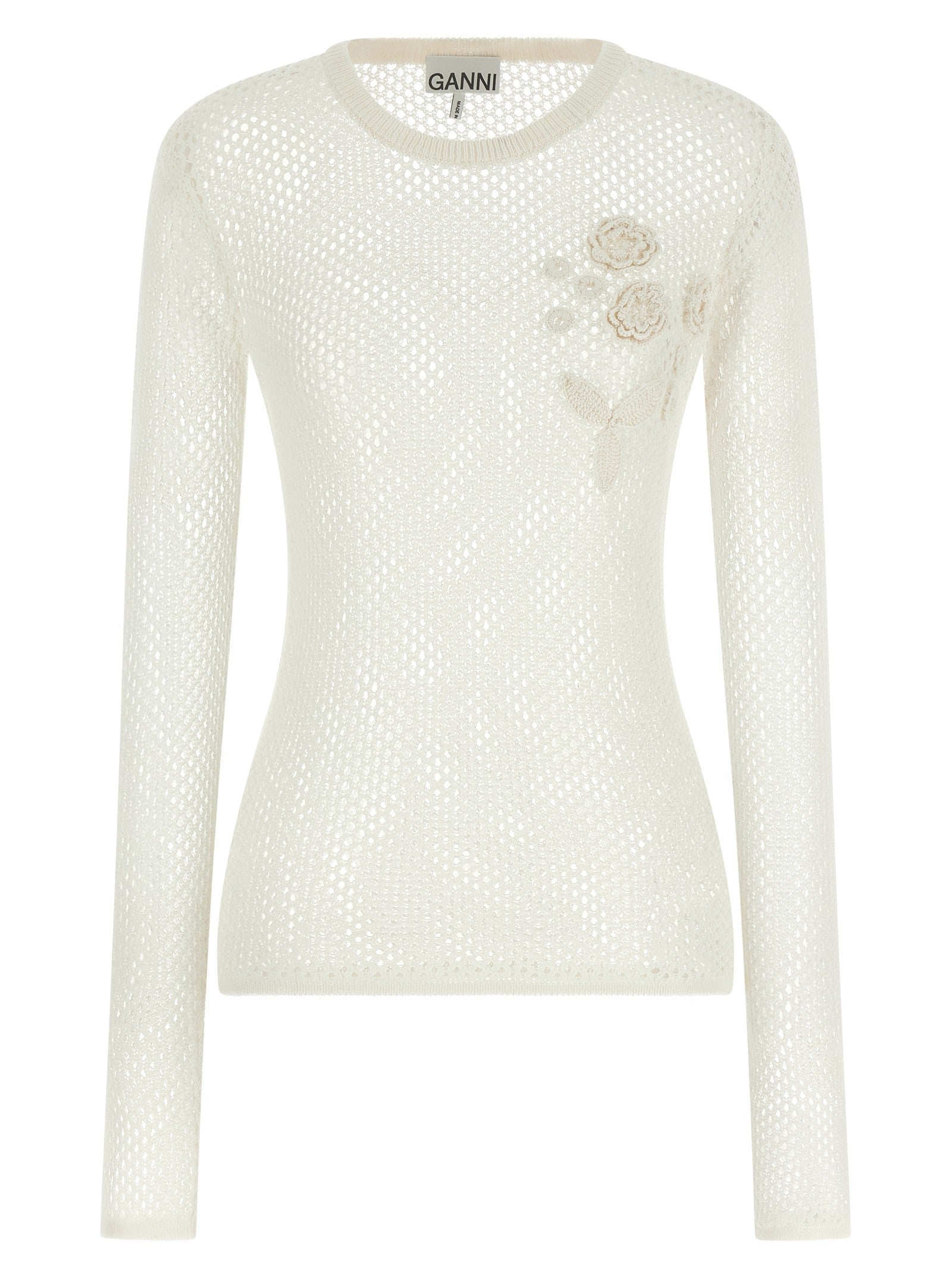 Ganni Pointelle Cotton Sweater White