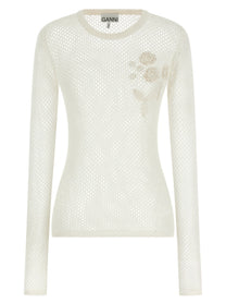 Ganni Pointelle Cotton Sweater White