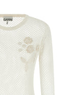 Ganni Pointelle Cotton Sweater White, view 3