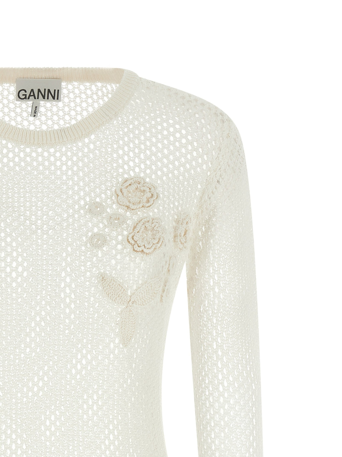 Ganni Pointelle Cotton Sweater White, view 3