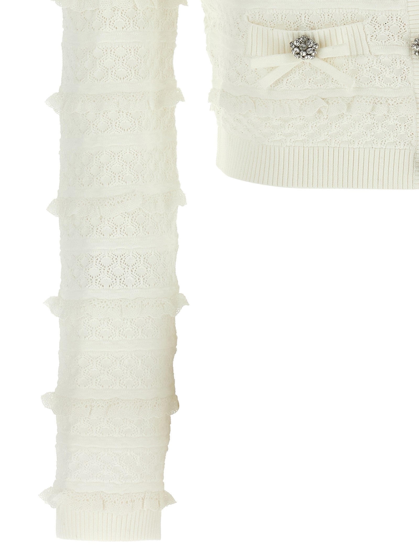 self-portrait Pointelle Diamante Cardigan White