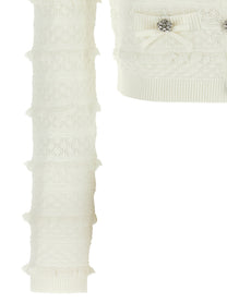 self-portrait Pointelle Diamante Cardigan White