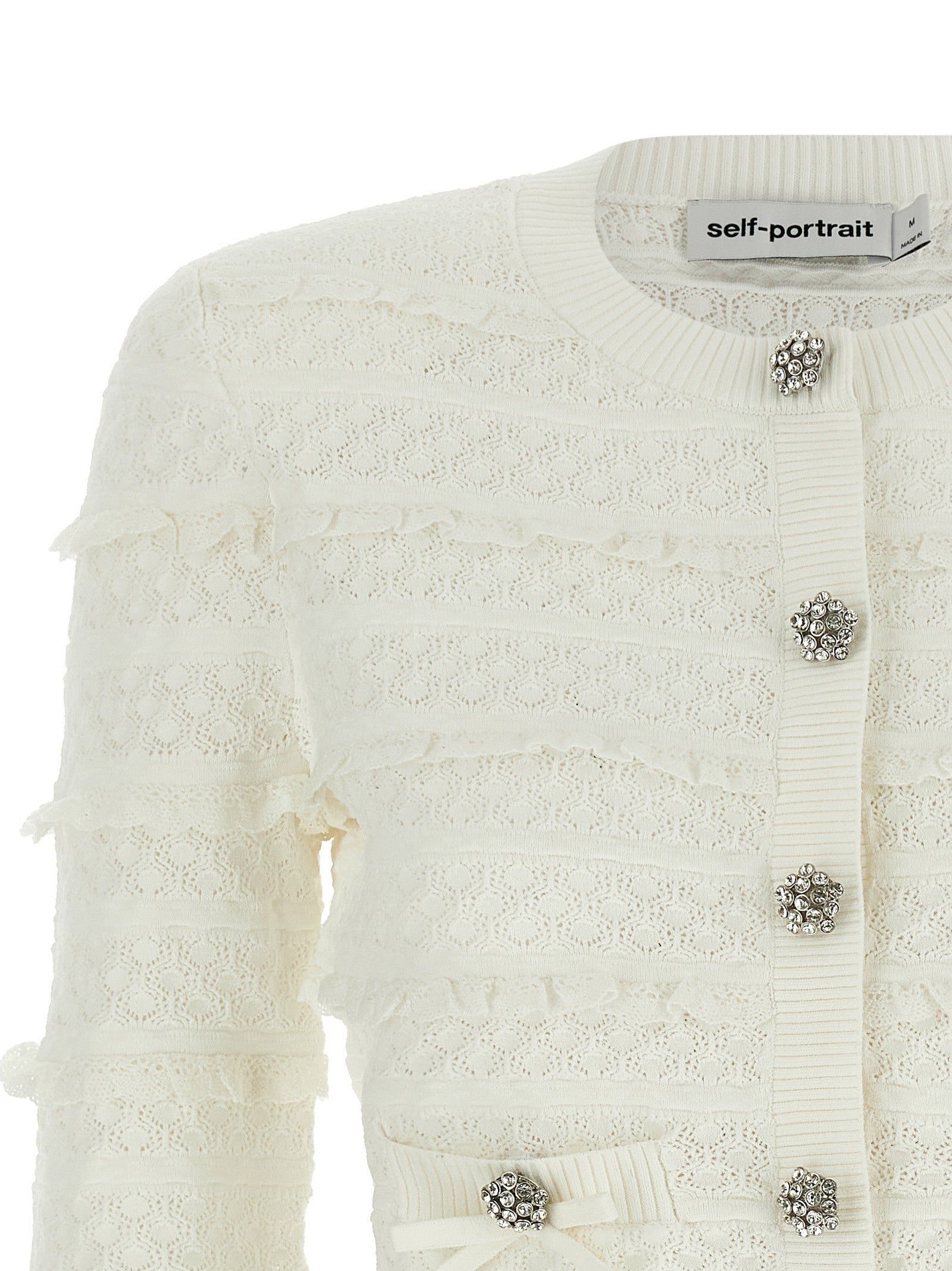 self-portrait Pointelle Diamante Cardigan White