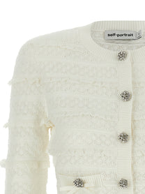 self-portrait Pointelle Diamante Cardigan White